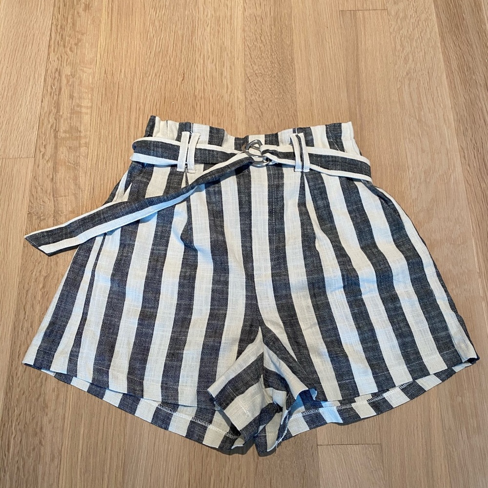 Striped High-Waisted Paperbag Shorts
